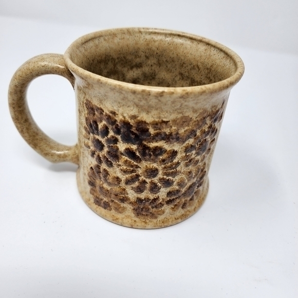 Coffee Tea Brown Tan Floral Pattern Pottery Mug Set New Without Tags - Picture 2 of 13